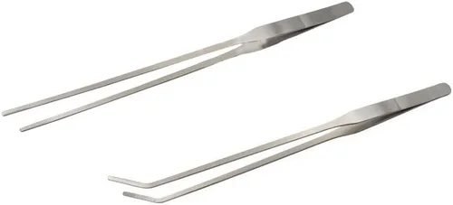 LGEGE 2 pinzas rectas y curvadas de acero inoxidable de mango largo para jardín, cocina, interior y exterior