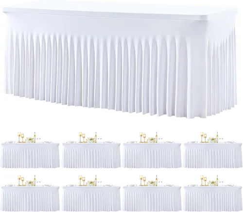 Miniatura 39 de Paquete de 2 manteles color azul bebé para mesas rectangulares de 6 pies, mantel ajustable de elastano, fundas de mesa elásticas de 6 pies, manteles