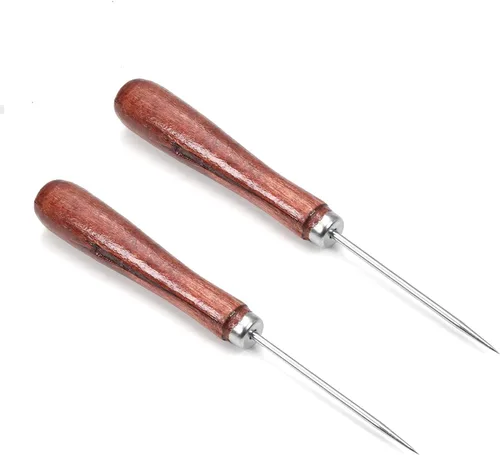 Miniatura 6 de Auniwaig Punzón de cuero para coser con mango de madera, perforador, costura, costura, rasguño, mango largo, herramienta sólida para artesanía