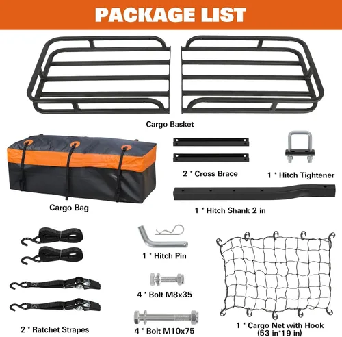 Miniatura 5 de WEIZE Cesta de Carga con Enganche para SUV, Camión - 53x19 Pulgadas, Capacidad de 500LB, con Bolsa Impermeable, Correa de Red, Tensor, Recubierto