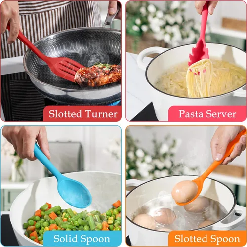 Miniatura 5 de LIANYU Juego de 8 utensilios de cocina, juego de espátulas de utensilios de silicona, gadgets de cocina resistentes al calor para utensilios
