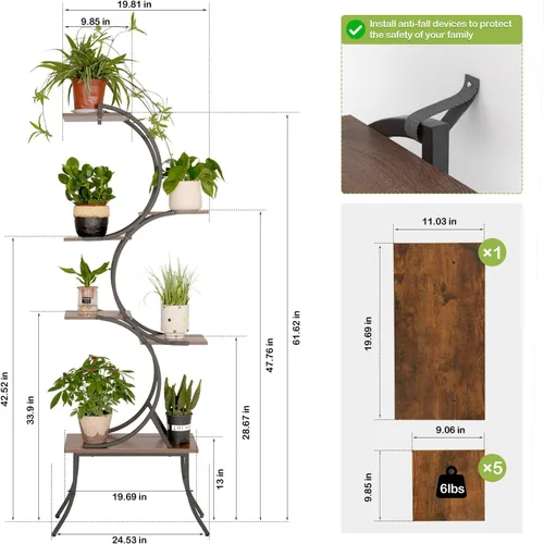 Miniatura 2 de Soporte para plantas de interior con luces de cultivo de 63 pulgadas, macetas grandes y altas de 6 niveles, estante de metal para flores, estante