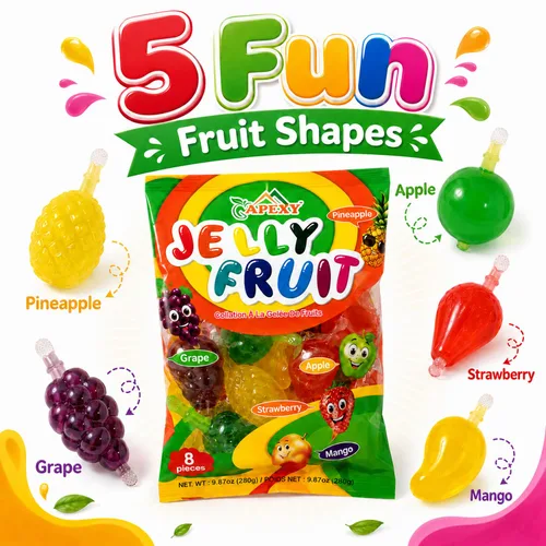 Miniatura 2 de Apexy Caramelos de gelatina de frutas, varios bocadillos de gelatina en forma de fruta, sabor a fresa, mango, manzana, piña, uva, caramelo asiático