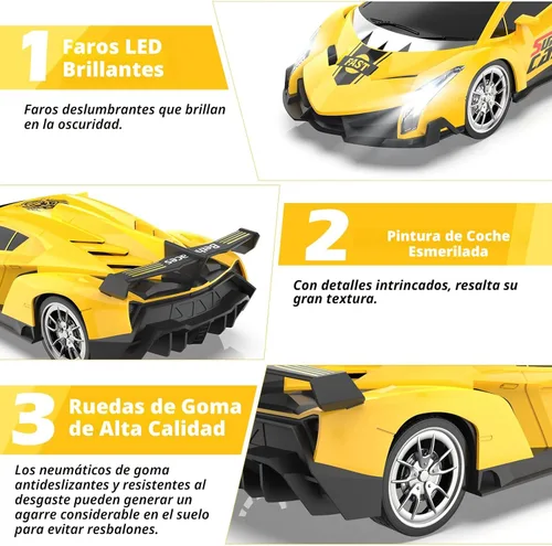 Miniatura 2 de Growsland Coche de control remoto, autos RC para niños 1:18, auto eléctrico de juguete para pasatiempos de carreras con luces y controlador, regalo