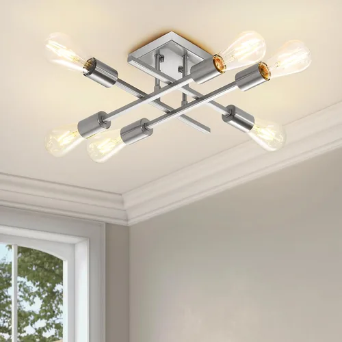 Miniatura 8 de Lámpara de techo semiempotrada de 6 luces, moderna lámpara Sputnik negra, lámpara de techo de granja E26, lámpara de techo para cocina, dormitorio