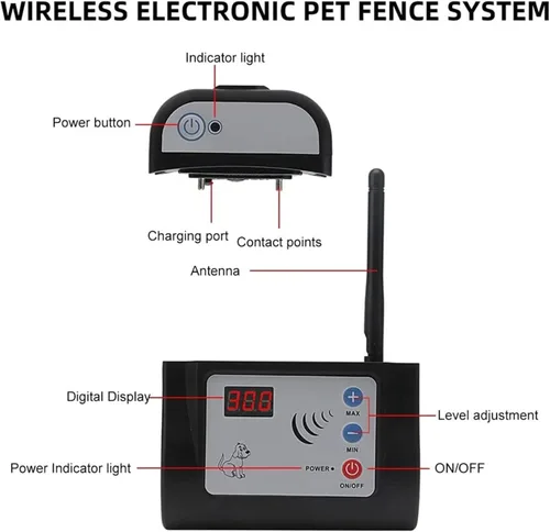 Miniatura 4 de Valla inalámbrica para perros, sistema de contención eléctrico seguro para mascotas, rango de radio ajustable de hasta 990 pies, contenedor