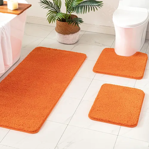 Miniatura 34 de MIULEE Juego de 3 alfombras y tapetes de baño extra gruesos de microfibra antideslizante y tapete de baño de contorno en forma de U para baño, baño