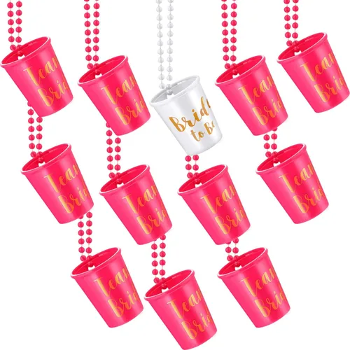 Miniatura 10 de Maitys - 12 collares de vasos de chupito de despedida de soltera, 11 vasos de chupito de plástico para novia y 1 novia con lámina dorada, recuerdo