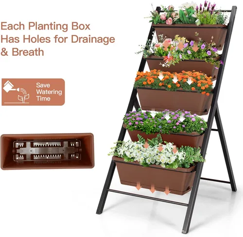 Miniatura 6 de S AFSTAR Macetero vertical de 5 niveles, cama de jardín elevada de 5 capas con 5 jardineras desmontables y marco de metal, contenedores elevados