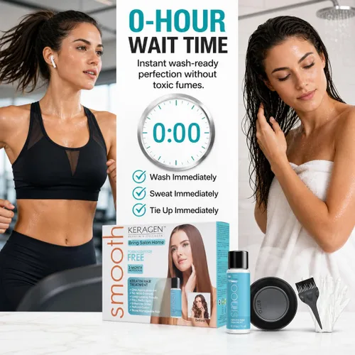 Miniatura 2 de KERAGEN At-Home Kit de tratamiento de alisado de queratina, soplado exprés sin formaldehído para cabello grueso y encrespado Tiempo de espera de 0