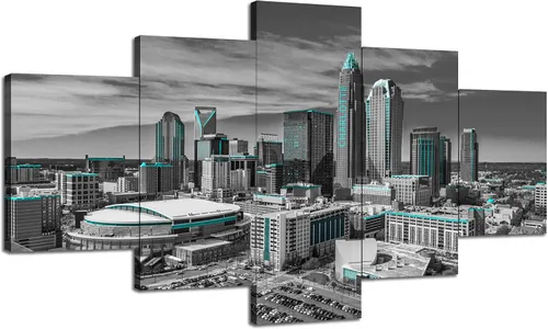 Miniatura 9 de Cawpom Arte de pared de Los Ángeles en blanco y negro, cuadro decorativo para pared, diseño de horizonte de Los Ángeles, póster de palmera, marco