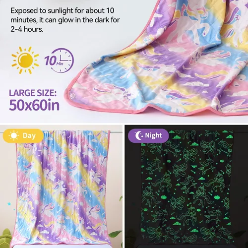 Miniatura 2 de YJLMLY Manta que brilla en la oscuridad para niñas, manta luminosa de franela suave, juguetes para niños de 1 a 10 años, regalos de Acción