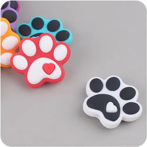 Miniatura 7 de Decoendiy 20 cuentas focales de silicona, lindas cuentas planas de silicona con forma de pata de gato y perro, cuentas espaciadoras sueltas