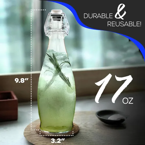 Miniatura 3 de Nevlers Paquete de 12 botellas de vidrio con tapa abatible de lágrima de 17 onzas, botellas de vidrio con tapa hermética, cepillo, embudo, envoltura