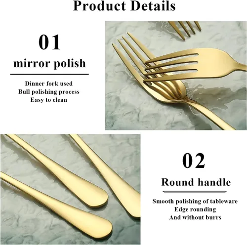 Miniatura 7 de Evanda Tenedor dorado de 12 piezas, tenedores de acero inoxidable chapado en titanio dorado de 8.07 pulgadas, tenedores para pasteles, tenedores