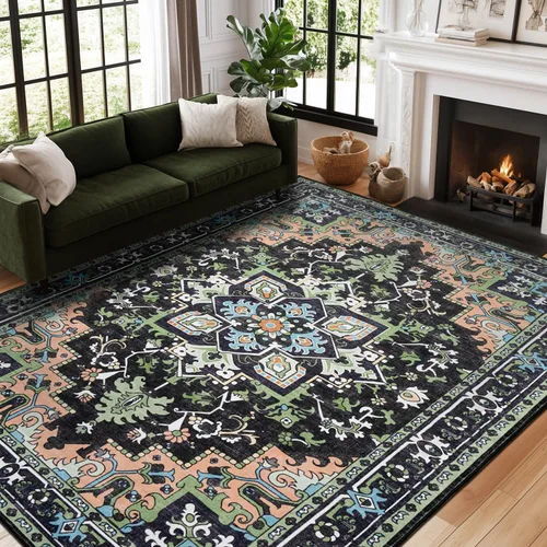 Miniatura 57 de Lofus 8x10 Alfombras de área para sala de estar, alfombra de área lavable, alfombras para dormitorio, cocina, alfombra vintage boho, alfombra suave