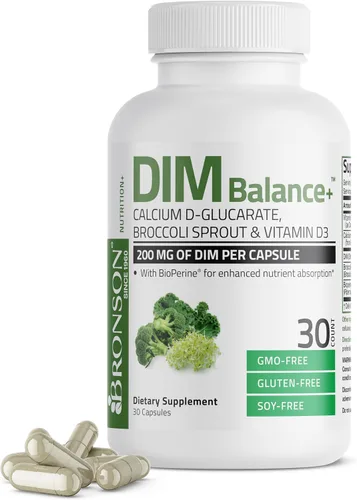 Bronson DIM Balance+ D-glucarato de calcio, brotes de brócoli y vitamina D3 200 mg de DIM por cápsula apoya el metabolismo de estrógeno y los