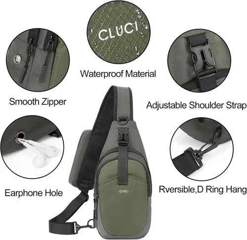 Miniatura 5 de CLUCI Bandolera para hombre, bandolera, cangurera, mochila para el pecho, multiusos para viajes, senderismo, ciclismo, camping, 0-1 Verde