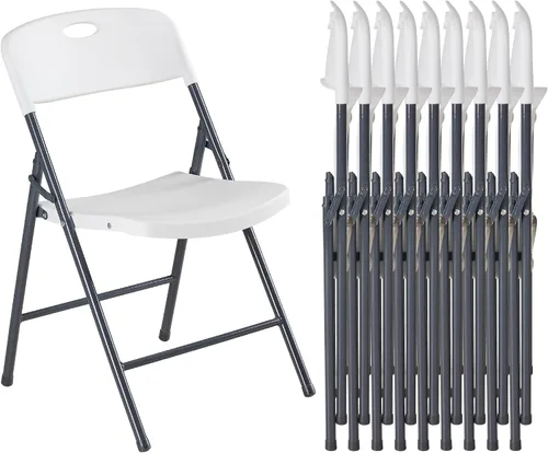 Miniatura 17 de DUMOS Paquete de 12 sillas plegables acolchadas de cuero, asiento comercial apilable portátil para interiores y exteriores con marco de acero, Caqui