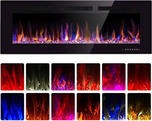 Chimenea eléctrica de 60 pulgadas empotrada en la pared y montada en la pared de 1500 W y chimenea lineal con temporizador/llamas
