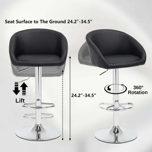 Miniatura 6 de Juego de 2 Taburetes de Bar, Taburetes de Bar Giratorios de Terciopelo Modernos Ajustables en Altura de Mostrador, Silla de Isla con Base de Metal