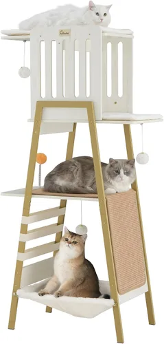 Miniatura 9 de FourFurPets Árbol Moderno para Gatos, Torre para Gatos de 58 Pulgadas para Gatos Grandes, Árbol para Gatos Maine Coon con Tabla de Rascar, Percha