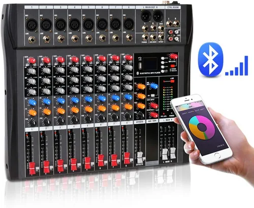 Miniatura 2 de Mezclador profesional de 8 canales, interfaz de consola digital USB MP3 Phantom Power estéreo DJ Studio FX Chasis de acero, mezclador de audio USB