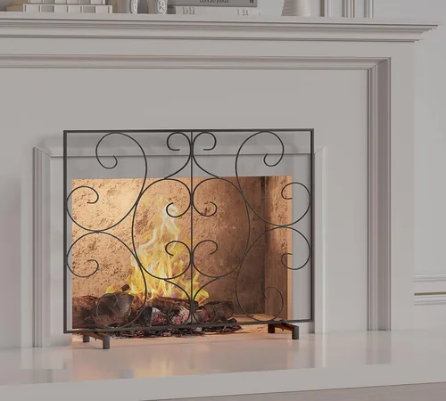 Miniatura 5 de Kingson - Pantalla protectora decorativa de panel único para chimenea, malla de metal resistente hecha a mano, protector contra chispas de fuego