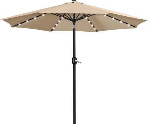 Miniatura 12 de Yaheetech - Paraguas de 9 pies con energía solar para patio - Paraguas de mesa de mercado con protección UV, 32 luces LED y botón de inclinación