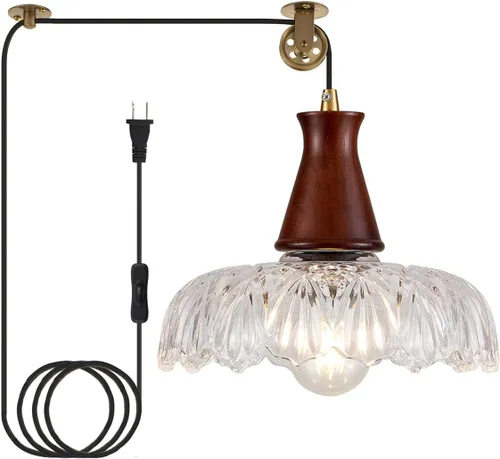 Miniatura 12 de YLONG-ZS Lámpara colgante de cristal vintage enchufable, moderna polea de latón dorado, luces colgantes de techo para isla de cocina, comedor, sala