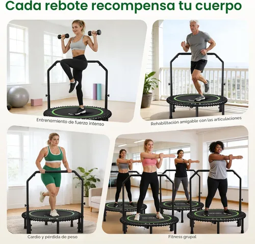 Miniatura 6 de BCAN BT2 - Mini trampolín de rebote de 450/550 libras para adultos con barra, trampolín de fitness con cuerdas elásticas, mango ajustable, estable