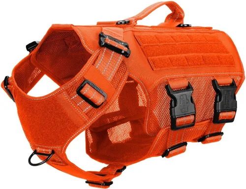 Miniatura 8 de ICEFANG - Arnés táctico de malla para perros grandes, chaleco táctico para perros con hebillas de metal reflectantes, paneles de velcro, clip Marrón
