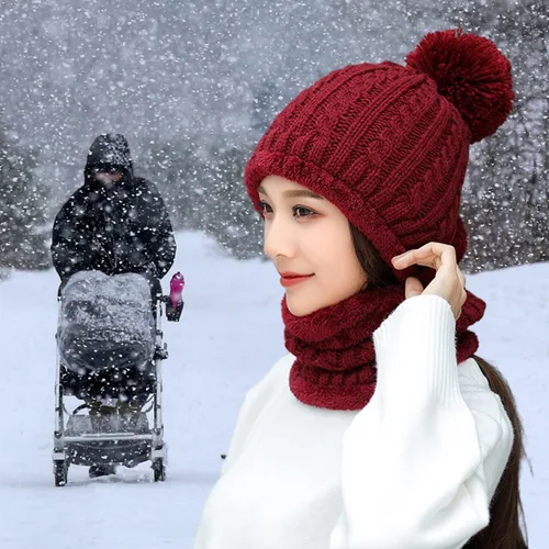 Miniatura 7 de HUAMULAN Gorro de invierno para mujer, de una pieza, con forro polar, pasamontañas, conjunto de máscara de pasamontañas, bufanda de cuello