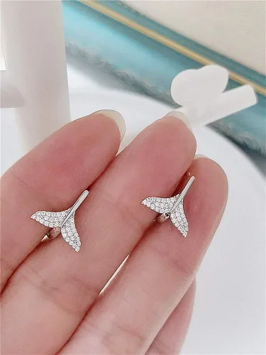 Miniatura 4 de Pendientes de aro pequeños de plata de ley 925 con circonita cúbica, diseño de cola de pez con forma de cola de pez, para cartílago