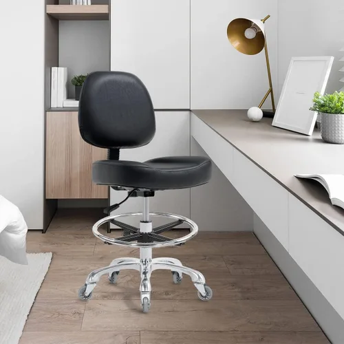 Miniatura 2 de Ainilaily Silla de dibujo alta para escritorio de pie, taburete de tienda con respaldo, taburete de dibujo esteticista con ruedas, silla de altura