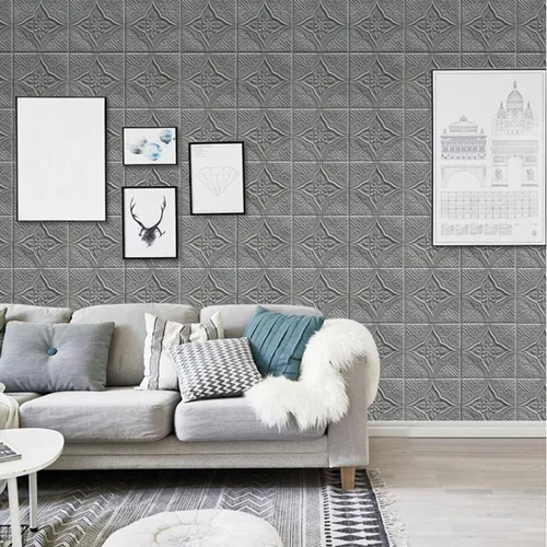 Miniatura 3 de ECYC Ltd 10 paneles de pared de espuma 3D autoadhesivos de 13.78 x 13.78 x 0.12 pulgadas, paneles de pared de flores 3D para despegar y pegar, Gris