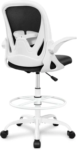 Primy Silla ergonómica de dibujo con reposabrazos abatibles, silla de oficina alta para escritorio de pie, cómoda silla de escritorio con anillo