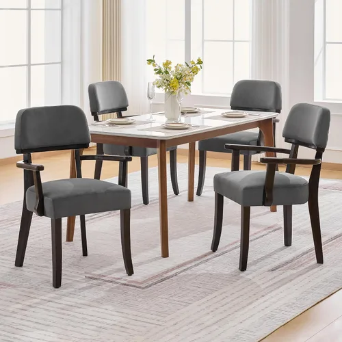 Miniatura 10 de adochr Sillas de comedor de terciopelo con brazos, sillas de comedor tapizadas con patas de madera dura y respaldo curvado abierto, sillas de cocina