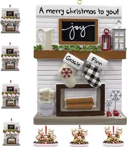 Adornos de Navidad personalizados 2025, repisa de chimenea, familia de 2/3/4/5/6 nombres de miembros de la familia Joy para decoraciones de árbol de
