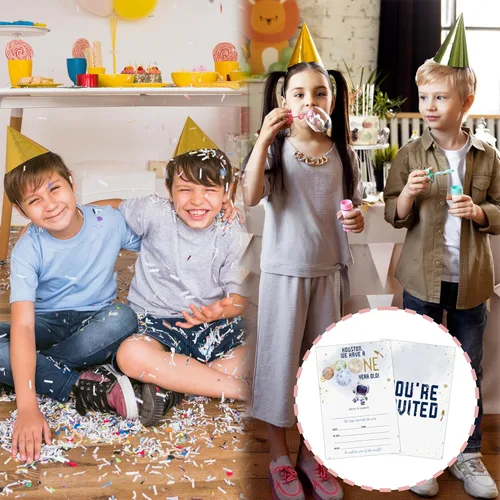 Miniatura 6 de Invitaciones de cumpleaños con sobres (paquete de 20), espacio exterior de 4 x 6 pulgadas, 1ª invitación de fiesta de doble cara, invitaciones