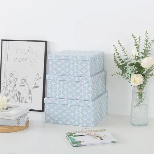 Miniatura 3 de Soul & Lane Juego de 3 cajas decorativas con tapas, cuadradas de 28 cm x 28 cm, de cartón anidadas para decoración del hogar en azul, cajas
