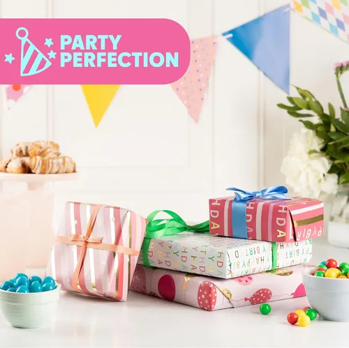 Miniatura 2 de Plum Designs Hojas de papel de regalo – papel de regalo de feliz cumpleaños para niñas, papel de regalo divertido para niñas, 14 hojas de papel
