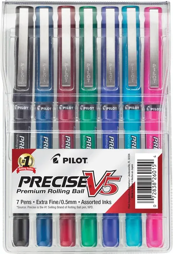 Bolígrafos Pilot Precise V5 con tapa de tinta líquida, bolígrafos de punta extrafina 0.5 mm, bolígrafos de colores, colores surtidos, paquete de 7 -