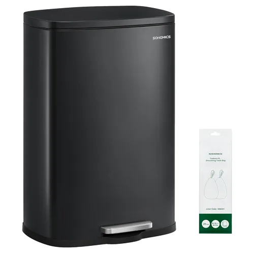 Miniatura 22 de SONGMICS Bote de basura de 13 galones (50 litros), cubo de basura de cocina de acero inoxidable, cubo de basura para reciclaje o basura, cierre Azul
