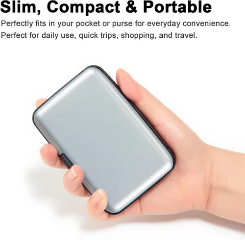 Miniatura 9 de Soporte para tarjetas de crédito, cartera metálica con bloqueo RFID para tarjetas de identificación para mujeres y hombres, funda rígida de aluminio