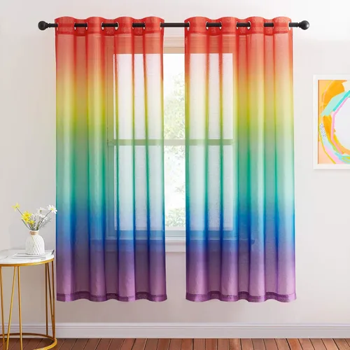 Miniatura 11 de NICETOWN Cortinas de lino sintético degradado para sala de estar, estilo noble con ojales, cortinas semitransparentes para niños, cortinas de Morado
