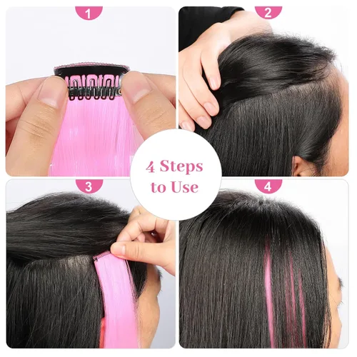 Miniatura 5 de YaFex 12 extensiones de cabello con clip, extensiones de cabello de color de 22 pulgadas, extensiones de cabello sintético largo y lacio para mujer