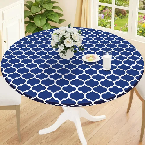 Miniatura 11 de Smiry Mantel redondo de pícnic, fundas de mesa elásticas impermeables para mesas de 18 a 24 pulgadas, manteles de vinilo con parte trasera