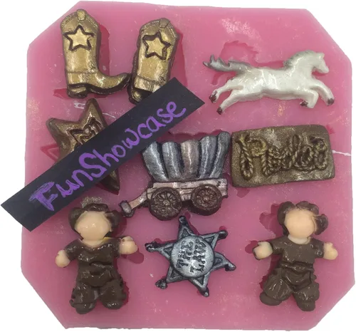Miniatura 2 de FUNSHOWCASE Mini molde de silicona para dulces con tema de vaquero del salvaje oeste, para decoración de pasteles, manualidades, arcilla polimérica