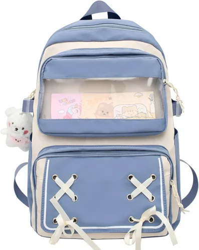 Miniatura 9 de Mochila Kawaii con bonitos accesorios para portátil de 14 pulgadas, mochila de viaje casual, bolsa estética para regalo de nuevo semestre, 01-rosa